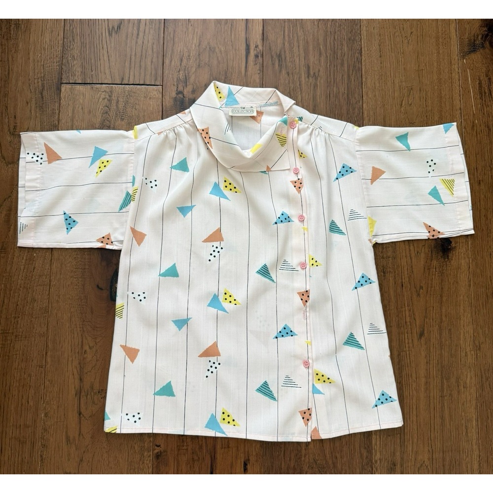 Vintage 80s 90s Geometric Pink Pastel Boxy Blouse/Top Retro Artsy Women's M/L